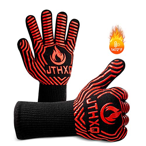 Product Cover JTHXQ BBQ Grill Gloves 1472°F Heat Resistant Barbeque Gloves,Silicone Non-Slip Cut-Resistant Grilling Mitts for Outdoor Cooking,Grilling Potholder,Barbecue, Smoker Baking,Welding,Cutting,1 Pair.