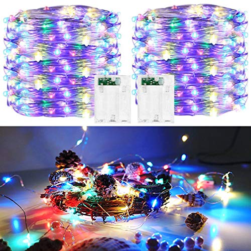 Product Cover 2 Pack Led String Lights, Battery Operated Fairy String Lights Led Mini String Light 50 LED 16.5ft Battery Powered Silver Wire Fairy Starry Lights for Bedroom Christmas Party Wedding Indoor Decor