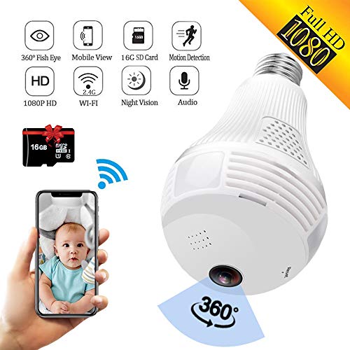 Product Cover SARCCH Light Bulb Camera,Dome Surveillance Camera 1080P 2.4GHz WiFi 360 Degree Wireless Security IP Panoramic,with IR Motion Detection, Night Vision, Alarm, for Home, Office, Baby, Pet Monitor
