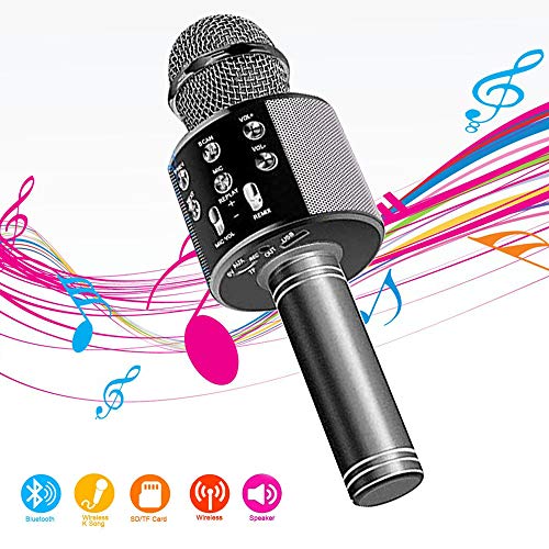 Product Cover Wireless Bluetooth Karaoke Microphone,4 in 1 Portable Handheld Mic Speaker for Company Meeting Kids Home KTV Party,Compatible with Android & iOS，Perfect Birthday & Christmas Gift(Black)