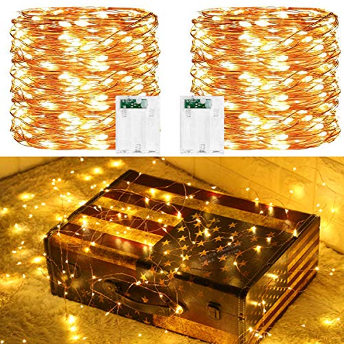 Product Cover 2 Pack Led String Lights, Battery Operated Fairy String Lights Led Mini String Light 100 LED 33ft Battery Powered Silver Wire Fairy Starry Lights for Bedroom Christmas Party Wedding Indoor Decor
