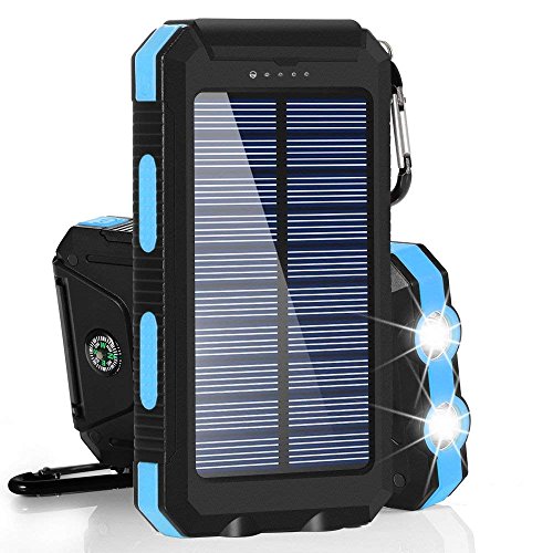 Product Cover Solar Chargers 30,000mAh, Dualpow Portable Dual USB Solar Battery Charger External Battery Pack Phone Charger Power Bank with Flashlight for Smartphones Tablet Camera (Baby Blue)