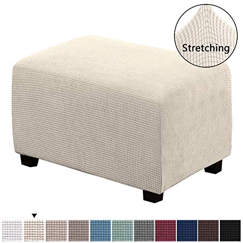 Product Cover H.VERSAILTEX Ottoman Slipcovers Rectangle Footrest Sofa Slipcovers Footstool Protector Covers Stretch Fabric Storage Ottoman Covers, High Spandex Lycra Slipcover Machine Washable(Large, Natural)