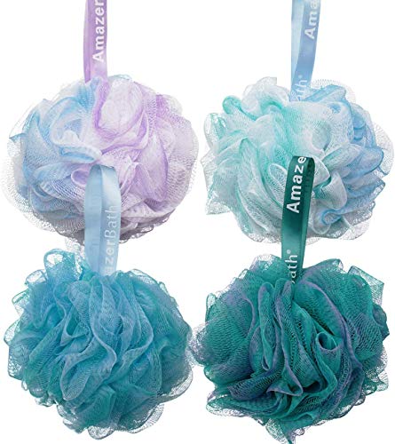 Product Cover AmazerBath Shower Bath Sponge Shower Loofahs Balls 60g/PCS for Body Wash Bathroom Men Women- Set of 4 Flower Color Pack