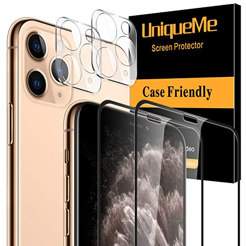 Product Cover [4 Pack] UniqueMe 2 Pack Tempered Glass Screen Protector +2 Pack Tempered Glass Camera Lens Protector for Apple iPhone 11 Pro 5.8