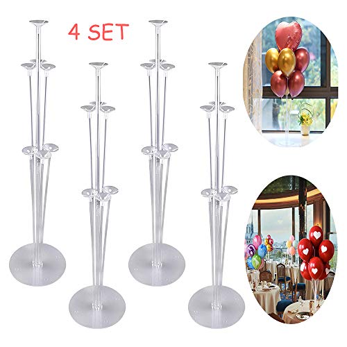 Product Cover Decojoy 4 Set Balloon stand Kits for Table Centerpieces, Clear Base and Pole 2.8 Feet Height Adjustable, Balloon Tower Decoration Kit for Christmas New Year Birthday Party Wedding Parties