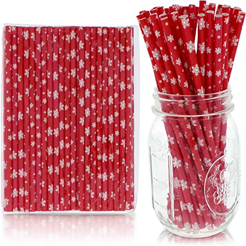 Product Cover Party On Tap Xmas Straws - Pack of 50 Holiday Themed Red, Green and White Christmas Paper Straws - Biodegradable and Disposable 7.75 inches