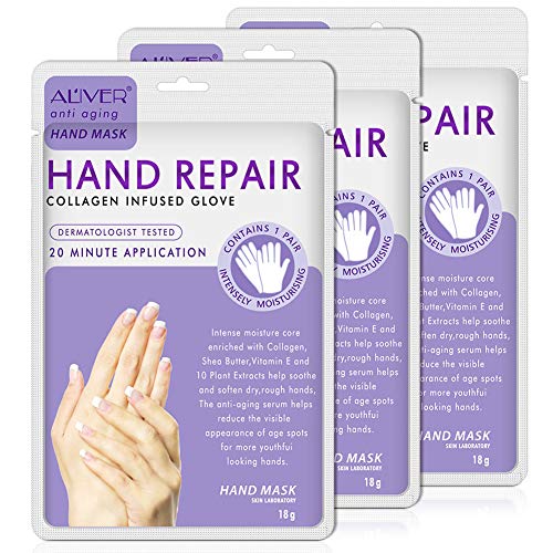 Product Cover Moisturizing Gloves Hand Mask Gloves Overnight Bedtime 3 Pack, Natural Therapy Collagen Spa Treatment Gloves for Dry Sensitive Irritated Skin,Suit for Men & Women