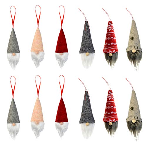 Product Cover obmwang 12 Pack Gnome Christmas Ornaments, Swedish Xmas Gnome Plush Doll Scandinavian Santa Elf Table Ornaments for Christmas Tree Hanging Decoration