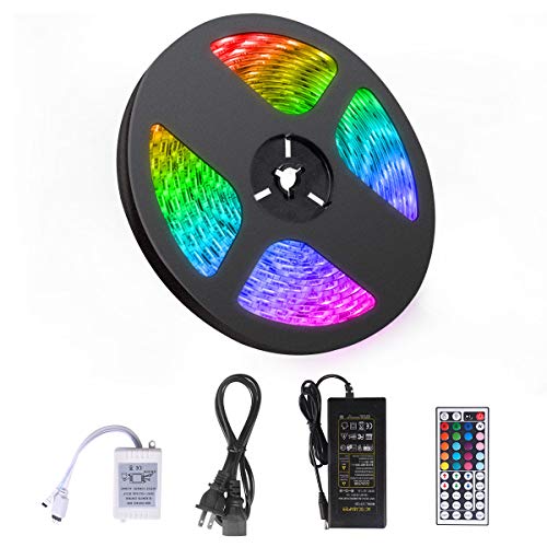 Product Cover LED Strip Light, Waterproof 16.4ft RGB LED Light Strip 5050 LED Tape Lights + 44-Keys IR Remote Controller & 12V Power Supply Ideal for Home Kitchen Bed Room Decoration and Bar