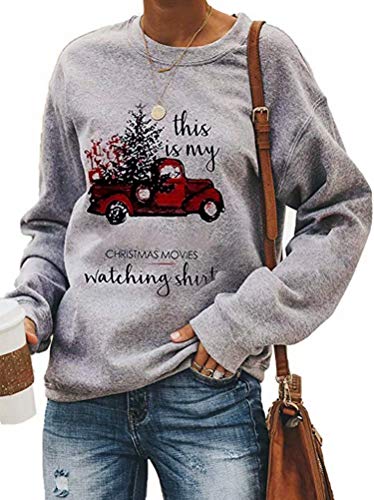 Product Cover KIRJAUDU Women Letter Print Christmas Sweatshirt Holiday Graphic Pullover Tops