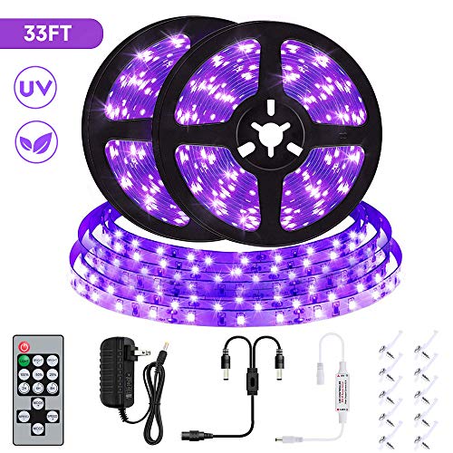 Product Cover UV Black Light Strip Kit, SANCYN 33ft LED 600 Units Lamp Beads with Remote Control, 12V Flexible Blacklight Fixtures, 10m LED Ribbon for Indoor Home Bedroom Decoration Fluorescent Dance Party