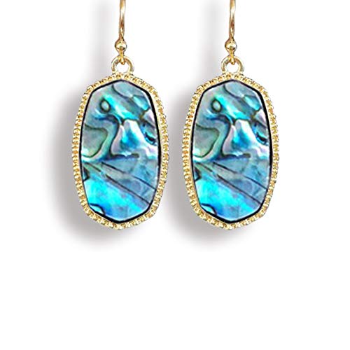 Product Cover Oval Crystal Stone Gold Dangle Earrings Barse Turquoise Statement Drop Earrings for Women and Girls