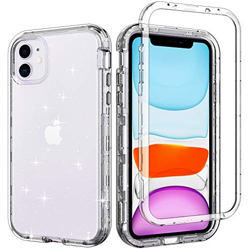 Product Cover iPhone 11 Case, WHOBEE Crystal Clear 3 in 1 Heavy Duty Defender Shockproof Scratch Resistant Full-Body Protective Case Hard PC Soft TPU Bumper for iPhone 11 6.1 inch 2019, Clear/Silver Glitter Clear