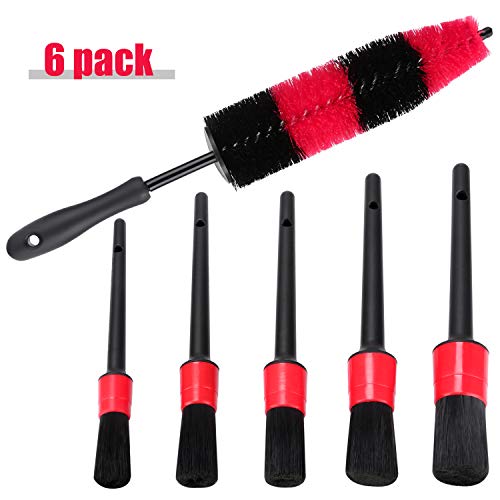 Product Cover Teancll 6 Pack Car Wheel Brush Set, 17 Inch Long Soft Bristle Tire Brush with 5 Sizes Car Detailing Brushes for Cleaning Wheels Rims Exhaust Tips Vehicle Engine and More