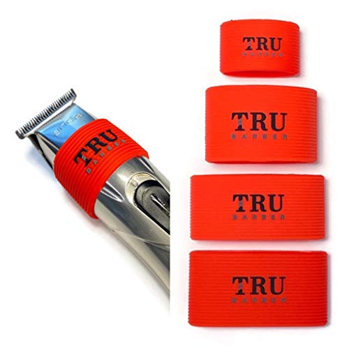 Product Cover TRU BARBER Clipper Grip Bands 4 PCS, Clipper grips for Barbers, Clipper sleeve for barber tools, Non slip, Heat resistant (Red)