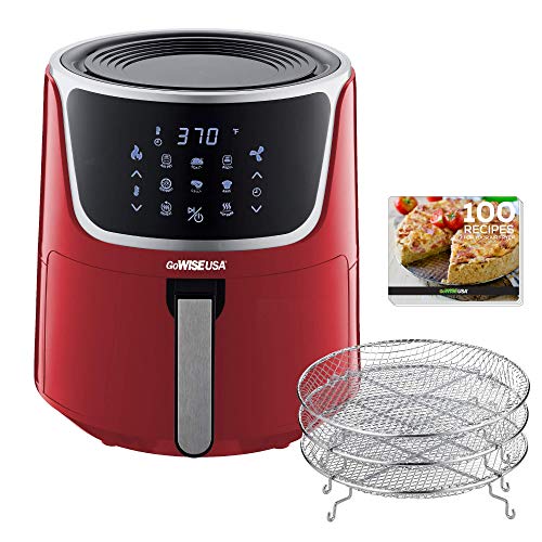 Product Cover GoWISE USA GW22957 7-Quart Electric Air Fryer with Dehydrator & 3 Stackable Racks, Digital Touchscreen with 8 Functions + Recipes, 7.0-Qt, Red/Silver
