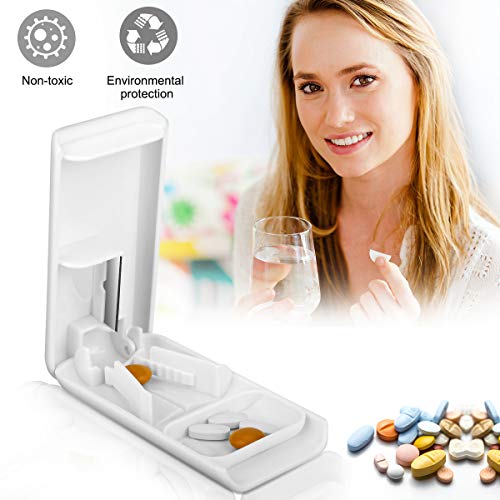 Product Cover Pill Cutter, Easily Crush Medicine Tablets and Vitamins, Tablet Cutter with Small Pill Box Container, Pill Splitter Cutter Chopper，Best Pill Cutter Ever, Easy to Carry When Going Out.