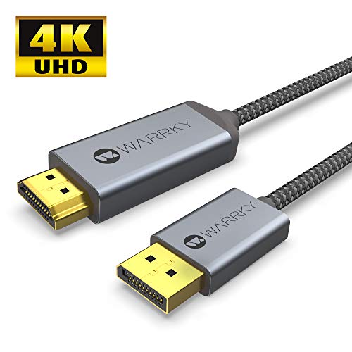 Product Cover 4K DisplayPort to HDMI Cable WARRKY 6.6ft [High-Speed, 24k Gold-Plated] Braided Display Port to HDMI/DP to HDMI Cable Compatible for Lenovo, HP, ASUS, DELL, Desktop, GPU, AMD, NVIDIA and More