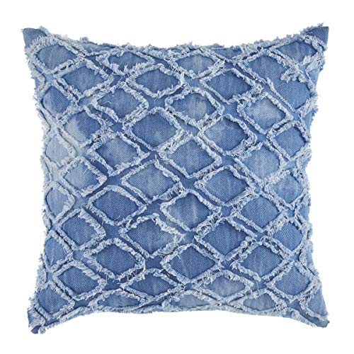 Product Cover GIGIZAZA Blue Throw Pillow Cover 18x18，Decorative Throw Cushion Cotton Pillow Cover 1pc ，Square Denim Boho Pillow