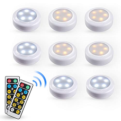 Product Cover Eicaus Wireless Warm/Cool Bi-Color under Cabinet Lighting 8 Pack, Dimmable Led Puck Light with Remote Control for Counter Kitchen Closet, Battery Powered, Auto Off Timer, Tap On/Off, Stick on Anywhere
