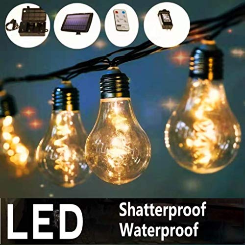 Product Cover BRINLHEART Solar String Lights,Outdoor and Indoor Use 15 LED Light Plastic Bulbs 36 Ft Solar Battery Plug in Power Adapter Shatterproof Waterproof,Hanging for Bistro Pergola Deckyard Porch Garden