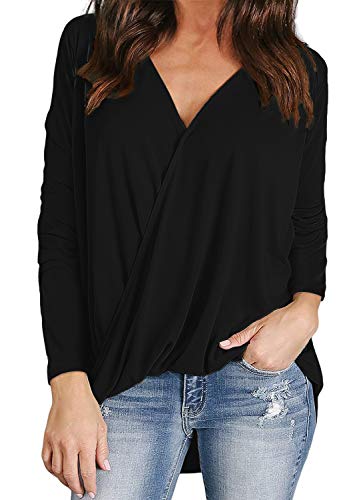Product Cover ZJCT Womens Shirts V Neck Long Sleeve Tops Casual Tee Shirts Wrap Front Tunic Top Blouses