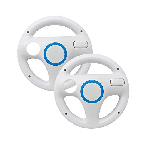 Product Cover Old Skool Mario Kart Racing Wheel Compatible with Nintendo Wii and Wii U 2 Pack - White