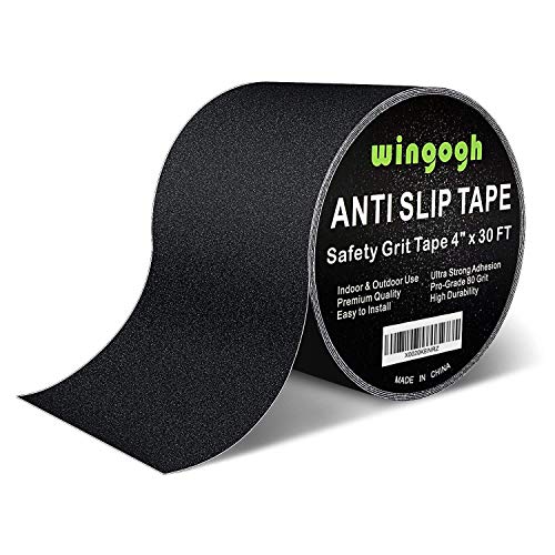 Product Cover Wingogh Anti Slip Tape, Grip Tape 4 Inch x 30 Foot Non Slip Traction Friction Tape, Weatherproof Indoor Outdoor Non Skid Pad Safety Walk Track Tread, Black Grit Abrasive Adhesive for Stairs Step
