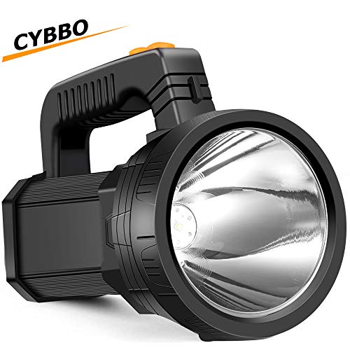 Product Cover LED Handheld Spotlight Flashlight Super Bright Rechargeable 9600mAh 6000 Lumens Cree Spot Light Waterproof Tactical Torch 5 Light Modes Side Floodlight and USB Power Output Function