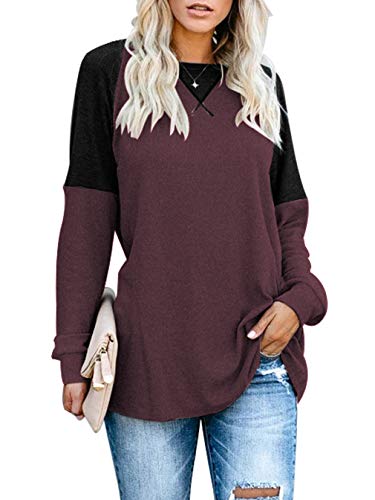 Product Cover Sarin Mathews Womens Tops Fall Casual Long Sleeve Shirts Round Neck Loose Fit Color Block Tunic Tops Blouses