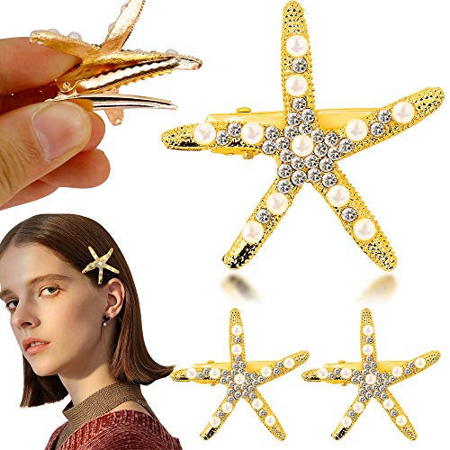 Product Cover 2 Pcs Starfish Hair Clip Pins Sea Beach Hair Barrettes Accessories Metal Flower Girl Accessories for Wedding (Gold)