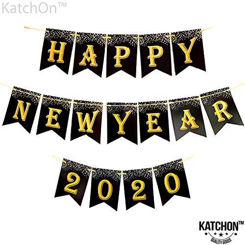 Product Cover Happy New Year 2020 Banner - Large Size, No DIY Real Glitter | New Years Eve Party Supplies 2020 | Happy New Year Party Decorations | NYE Decorations | Happy New Year Sign | New Years Eve Decorations