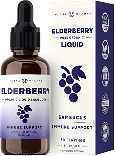 Product Cover Organic Elderberry Syrup [Double Strength] Liquid Extract for Kids & Adults - Immune Support & Relief from Cold & Allergies - 2oz Vegan Sambucus Nigra Antioxidant Drops Supplement - Berry Flavor