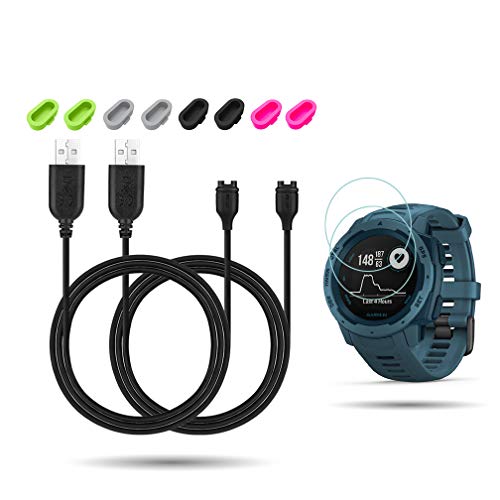Product Cover JIUJOJA for Garmin Instinct Charger,2PACK Charging Clip Sync Data Cable and 2Pcs HD Tempered Glass Screen Protector and 8Pcs Charger Port Protectorr for Garmin Instinct Smart Watch