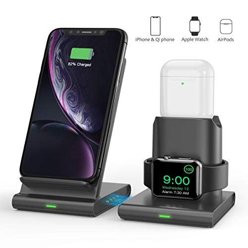 Product Cover Wireless Charger, TECTAG 10W Fast 3 in 1 Wireless Charging Station for iPhone Apple Watch AirPods, Detachable and Magnetic Wireless Charger Stand for iPhone 11/11 Pro Max/X/XS Max/8 Grey Space Color