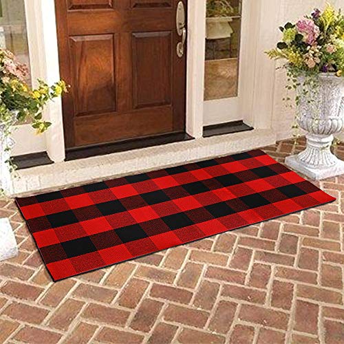 Product Cover Buffalo Plaid Rug - YHOUSE Checkered Indoor/Outdoor Door Mat Outdoor Doormat for Front Porch/Kitchen/Laundry Room Welcome Layered Mat (23.6