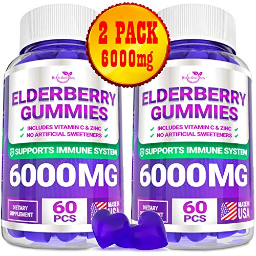 Product Cover (2 Pack) Sambucus Elderberry Gummies for Adults and Kids Toddlers with Vitamin C & Zinc -Herbal Supplement for Immune Support, Skin Health - Powerful Antioxidant | Vegan - Made in USA