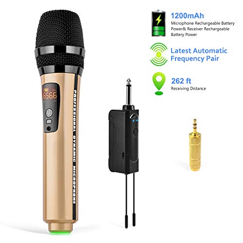 Product Cover Wireless Microphone System,Songsing Rechargeable Microphone Karaoke Built-in 1200 mAh,UHF Wireless Handheld Microphone,1/4