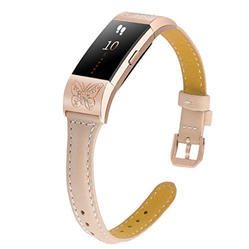 Product Cover Joyozy Leather Band Compatible with Fitbit Charge 2&Fitbit Charge 2 HR Replacement Bands,Slim Fashionable Genuine Leather Wristband Fitness Strap Women(Butterfly Connctor with Rosegold Buckle)