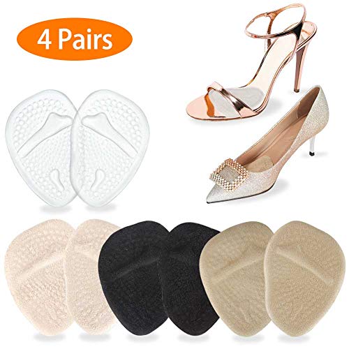 Product Cover Metatarsal Pads for Women, Includes 4 Pairs Soft Gel Foot Pads, High Heel Inserts for Women, Ball of Foot Cushions for Foot Pain Relief and Comfort, One Size 4 Colors