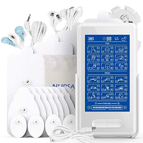 Product Cover 【16 Premium Pads】NURSAL Dual Channel TENS EMS Unit 18 Modes Touch Screen with Back Clip Large Back Lit Display Muscle Stimulator for Pain Relief Therapy, Electronic Pulse Stimulator Massager