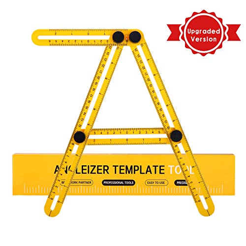 Product Cover Multi Angle Measuring Ruler, Angleizer Template Tool- Measures All Angles Shapes, Function Universal Square Layout Tools Easy Use for Handymen, Builders, Craftsmen ABS Ruler (Yellow)
