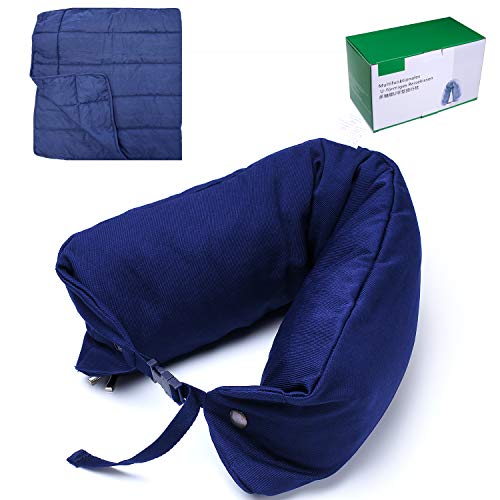 Product Cover Heatfar Travel Pillow Neck Pillow Travel Blanket - Compact Travel Pillow for Airplanes That Transforms into Soft, Fleece Blanket for Airplane or Road Travel (Navy Blue)