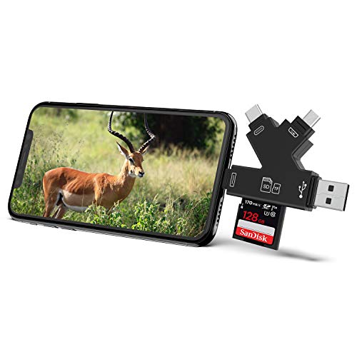 Product Cover Campark 4 in 1 SD Card Reader Compatible with iPhone iPad Mac or Android, Trail Game Camera Memory Card Viewer to View Photos or Videos on Smartphone Computer