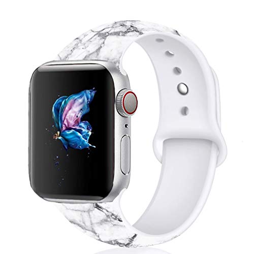 Product Cover Compatible with Apple Watch Band 38mm 40mm 42mm 44mm, Soft Silicone Replacment Sport Bands Strap Wristband Compatible with iWatch Series 3 Series 2 Series 1 (White Marble, 42/44mm)