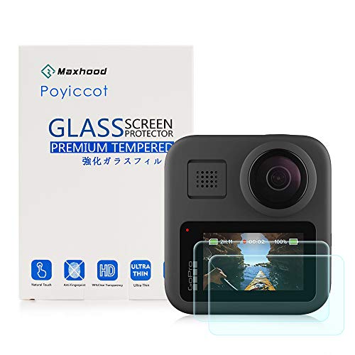 Product Cover Screen Protector for GoPro Max Waterproof 360, Poyiccot 2pack Tempered Glass 9H HD Scratch Resistant Camera Screen Protector for GoPro Max Waterproof 360 Camera