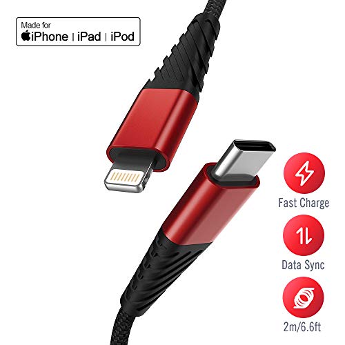 Product Cover USB C to Lightning Cable, 6.6ft [Apple MFI Certified] Nylon Braided Type C Fast Charging & Data Sync Cord Compatible with iPhone 11/11 Pro / 11 Pro Max/X/XS/XR/XS Max / 8/8 Plus and More