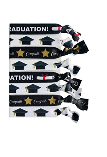 Product Cover 8 Piece Graduation Gift Hair Elastic Set - Cap, Decorations, Party Favors, Hair Ties, Gift for Girls, Accessories for Graduates, Preschool, Elementary, Jr. High School Graduation, BA, Nursing