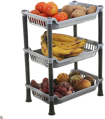 Product Cover Kuber Industries Plastic 3 Layer Multi-Purpose Kitchen Storage Basket Rack (Grey) - CTKTC030660